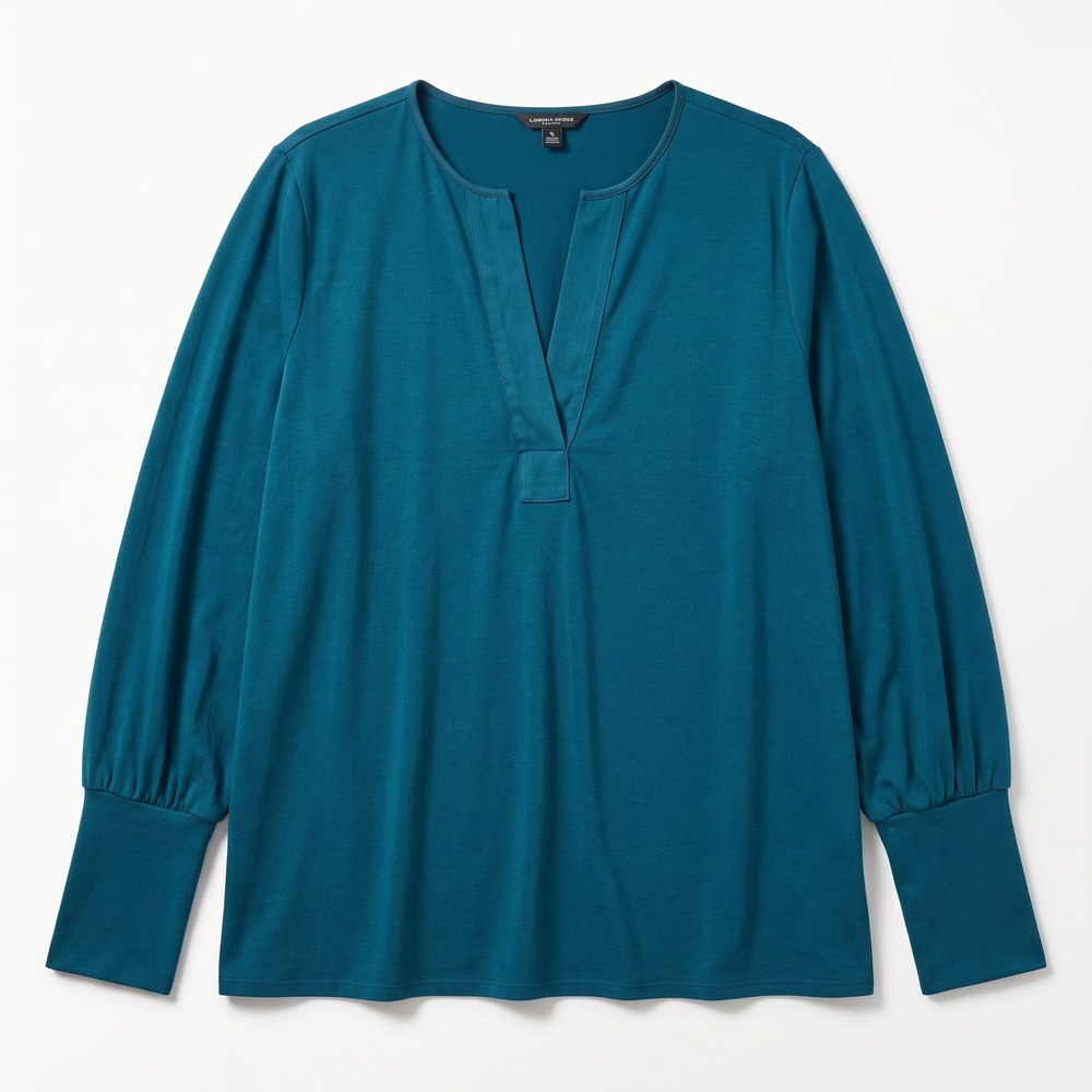 Banana Republic XL Teal Womens Split Neck Long Sleeve Blouse Casual Minimalist